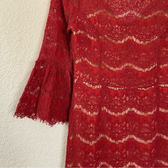 Lulus Heartthrob Rust Red Lace Flounce Sleeve Mini Dress Size Small - Picture 6 of 11